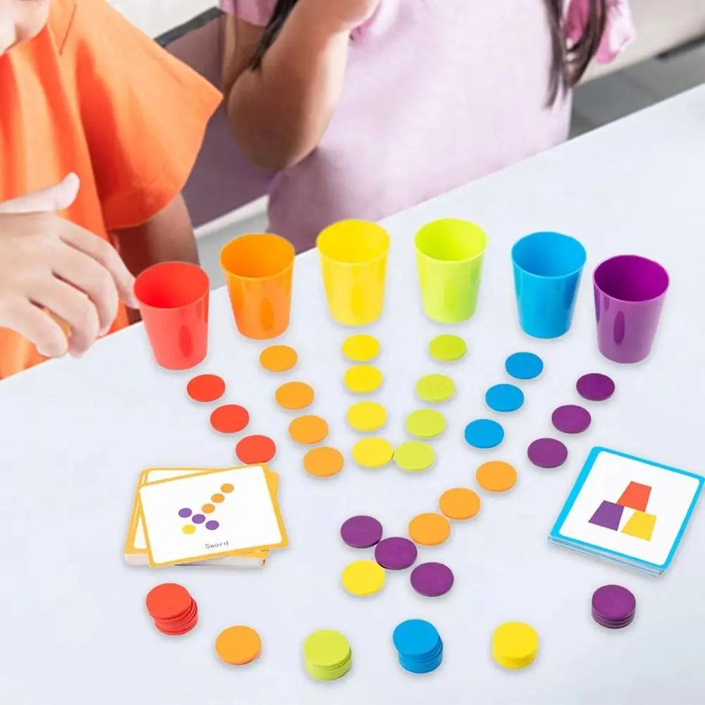 

Matching Color Stacked Cups Game Montessori Early Education Wooden Coin Throwing Exercise Challenges Color Classification Cup