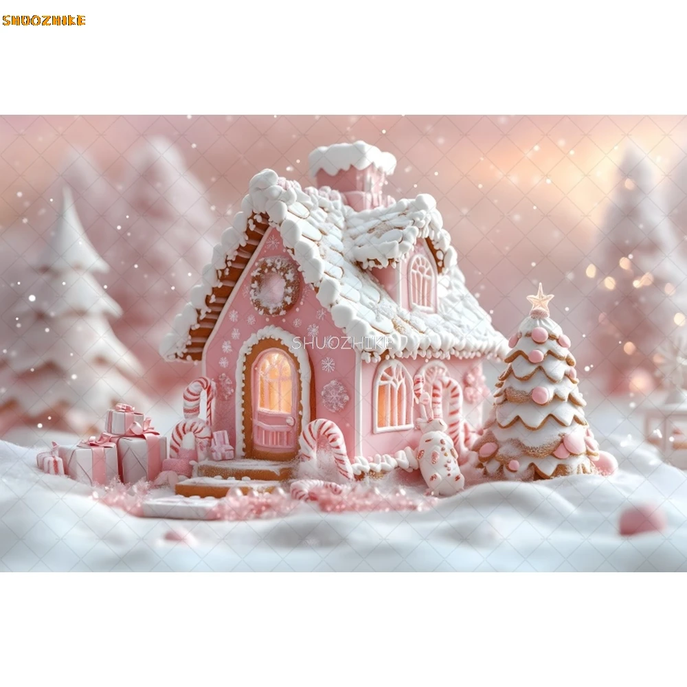 Pink Peppermint Gingerbread House Backdrops Kids Adult Photogrpahy Child Baby Photo Props Winter Christmas Background