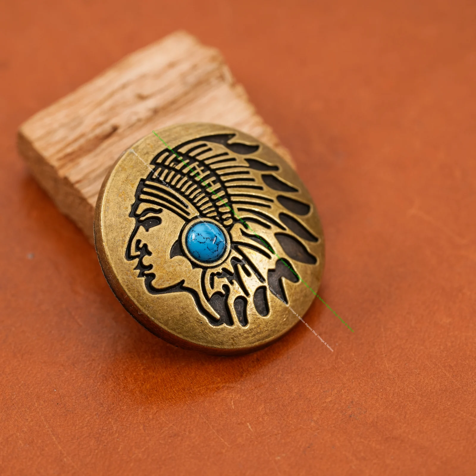 10pcs Retro Brass Turquoise southeast Southwest Indian Head Dress Leathercraft Belt Conchos For leather Handbag Screw Back
