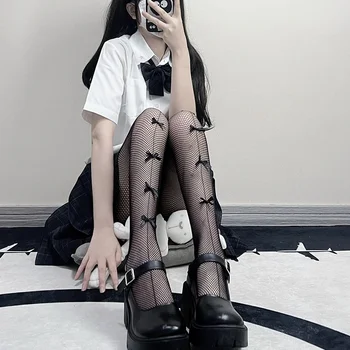 JK medias de Lolita, pantimedias, lencería Sexy de malla de encaje, medias altas hasta el muslo, pantimedias con lazo para chica dulce, medias para el cuerpo