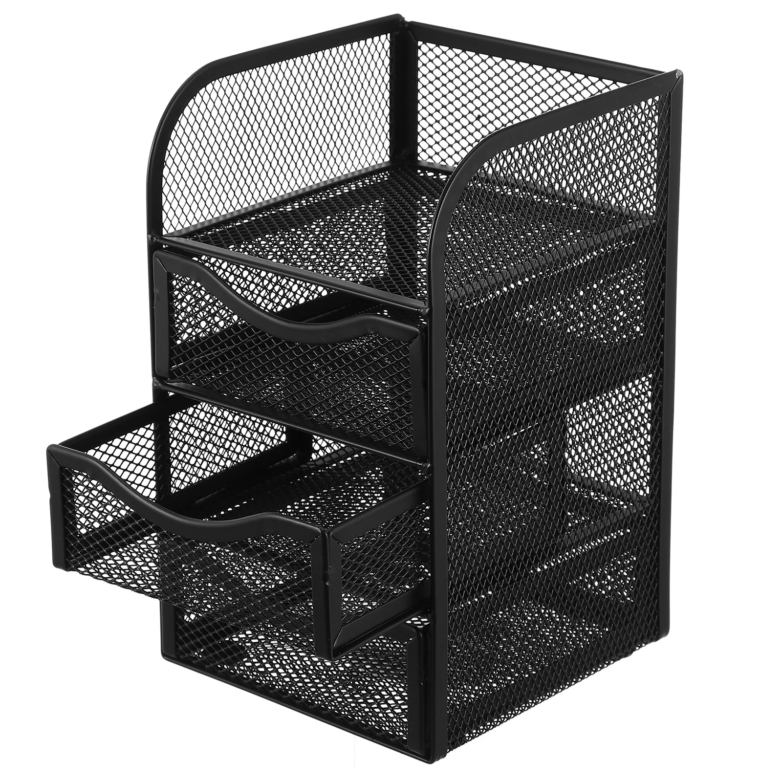 

Desktop Box Drawer Style Multi-Layer Metal Storage Container Office Pen Jewelry Stationery Organizer Case Hollow Multi-Grid