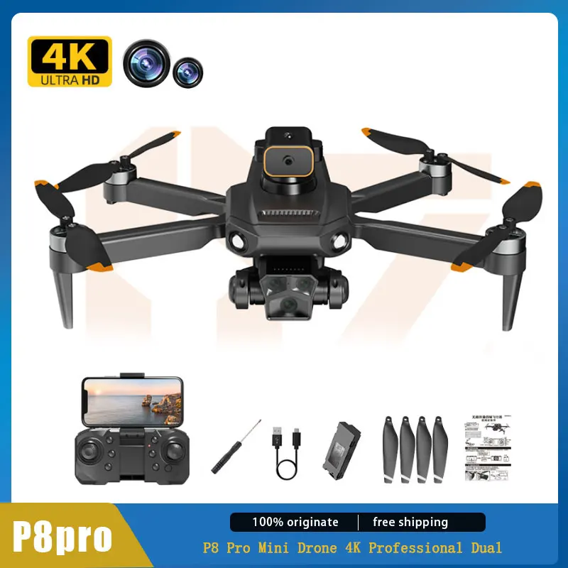 P8 Pro Professional Mini Drone, 4K, Câmera dupla ESC profissional, Evitar obstáculos, Fluxo óptico, Quadcopter dobrável, Drone Helicopter Brinquedos