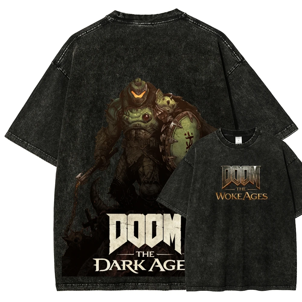 

Классическая футболка с графическим принтом в стиле ретро DOOM, унисекс, винтажная, из выстиранного хлопка, мягкая, повседневная, оверсайз, летняя новинка