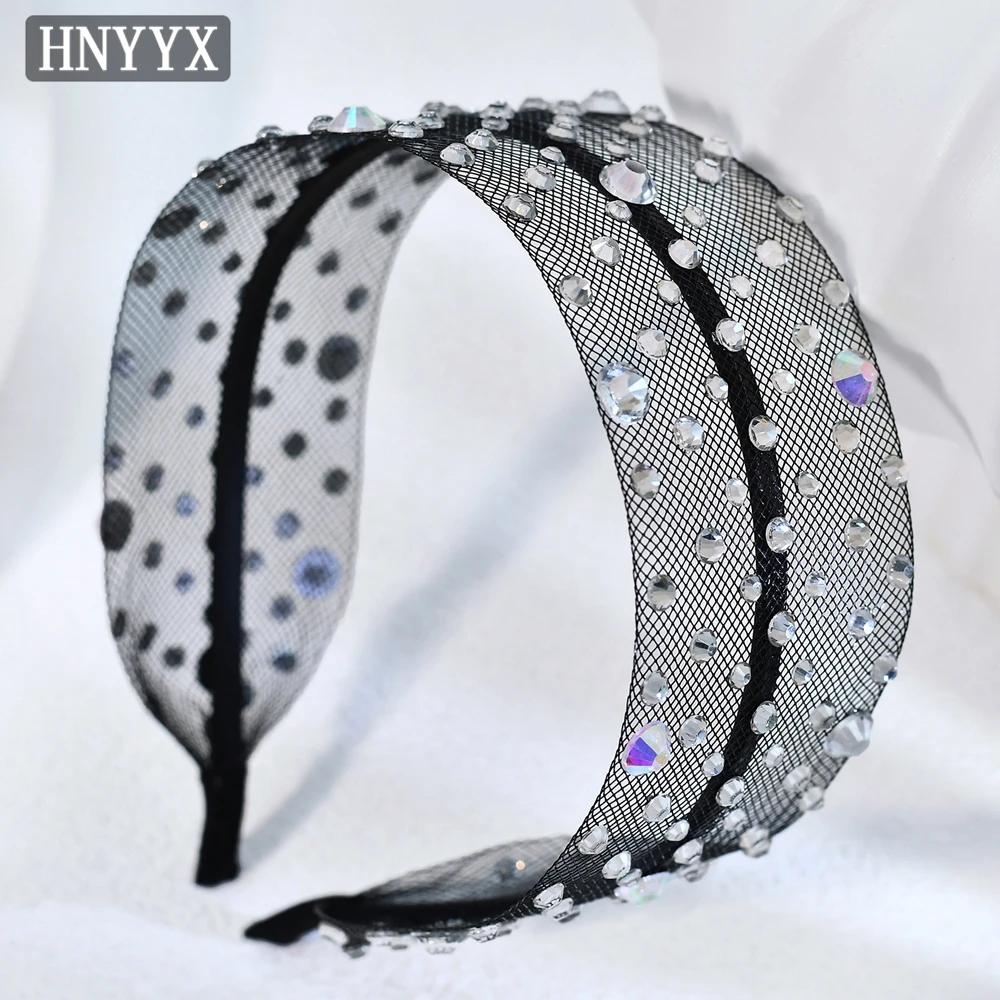 HNYYX Rhinestone opaska na głowę z szerokim rondem barokowa obręcz do włosów Vintage akcesoria do włosów dla kobiet festiwalowe nakrycia głowy Party nakrycie głowy A66 — zdjęcie 5