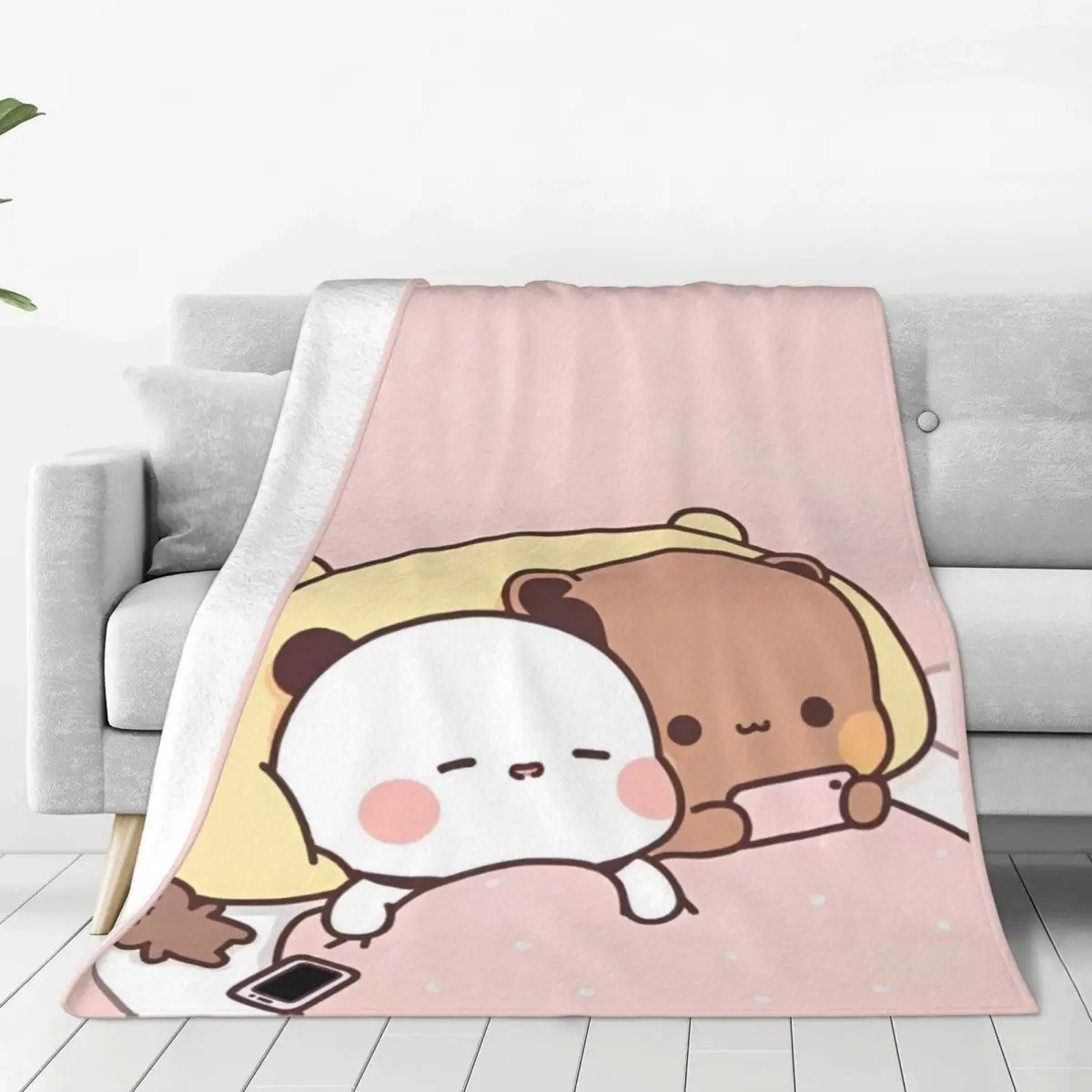 Bubu And Dudu Fleece Throw Blankets Panda And Brownie Bear Couple Blankets for Sofa Car Warm Bedding Throws