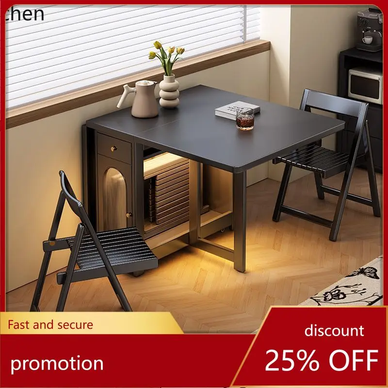HXL Full Solid Wood Folding Dining Table Rectangular Extendable Invisible Dining Table