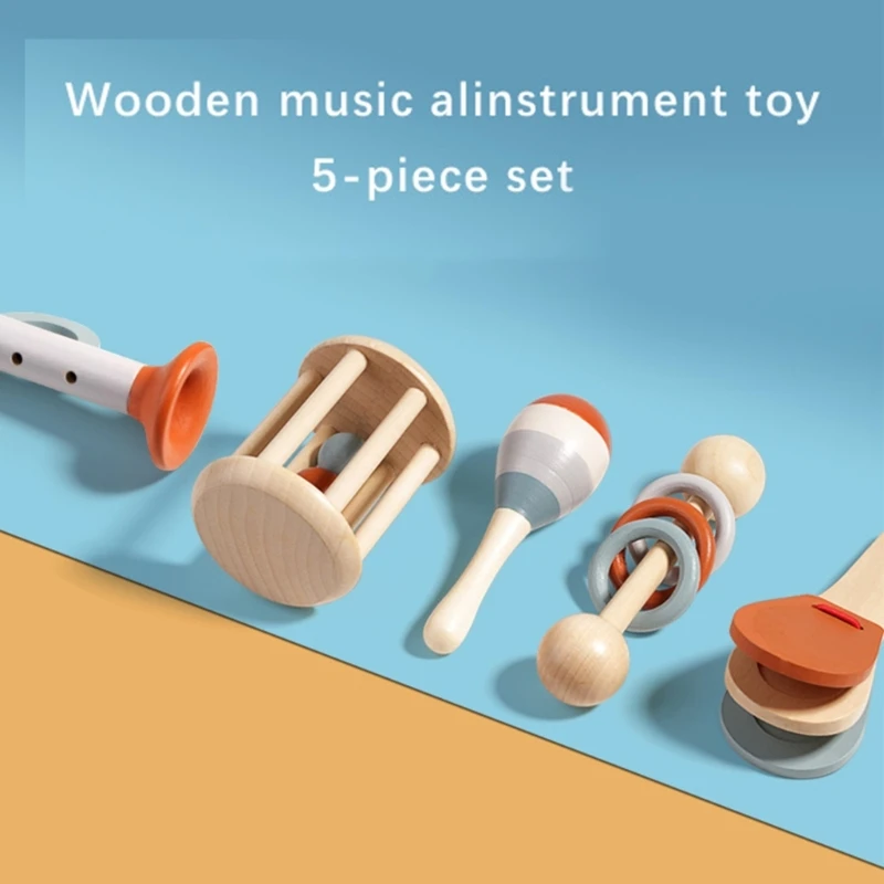 5 pçs instrumento música brinquedo para crianças pré-escolares castanet handbell maraca música brinquedo percussão playset