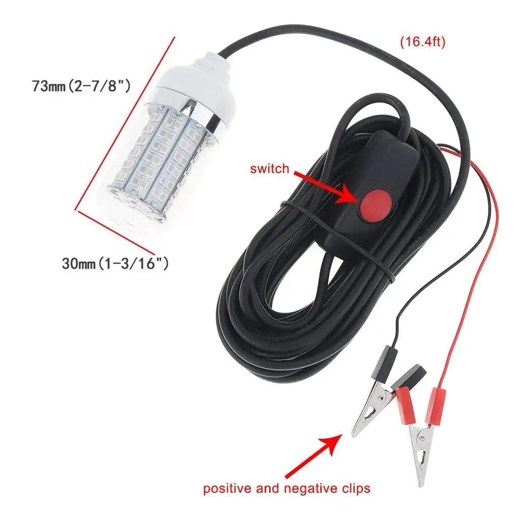 Submersible LED Fishing Light 15W 108 LEDs IP68 Waterproof Underwater Fish Finder Lamp Attracts Squid Crappie 5M Power Cord