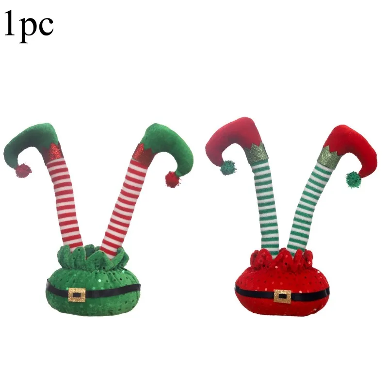 1개 크리스마스 장식 만화 빨간색과 흰색 줄무늬 벨트 엘프 줄무늬 엘프 발 장식 구부러진 크리스마스 분위기 장식