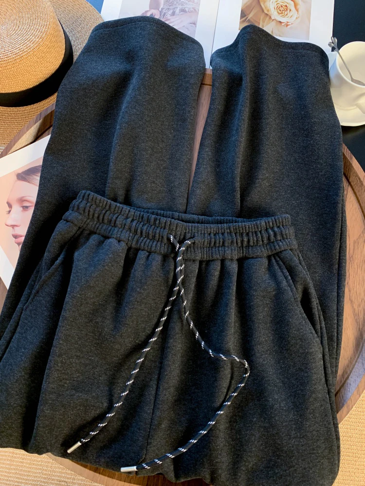 

Casual Wide Leg Pants Women Autumn Winter High Waist Thick Sports Trouser Drawstring Vintage Harajuku Sweet Student Sweatpants