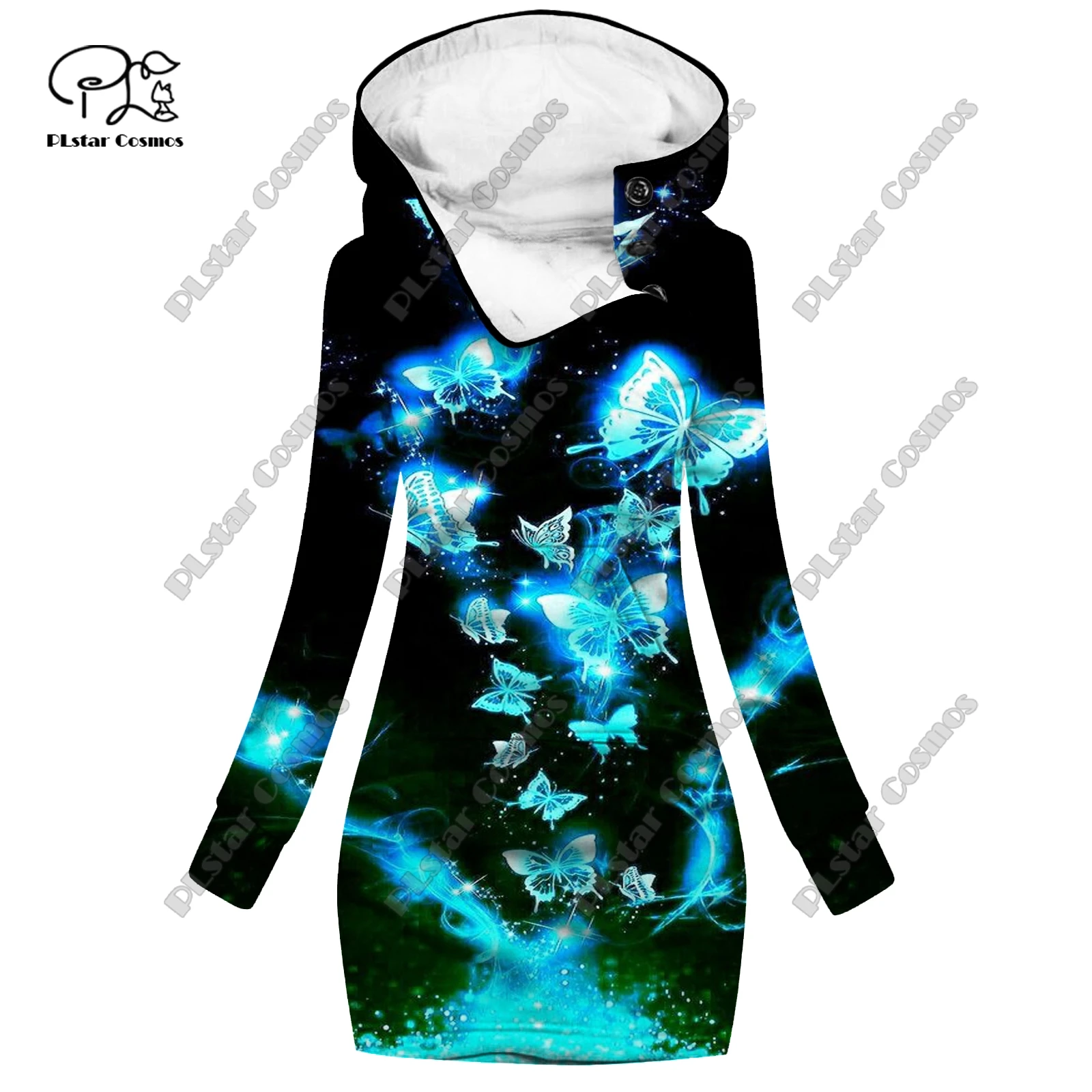 

PLstar Cosmos 3D printing women's large pocket open-barrel sweater dress colorful butterfly pattern casual slimming series H1