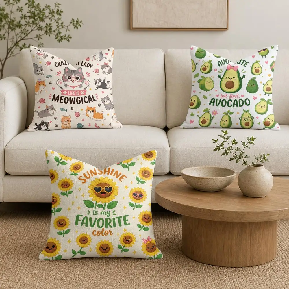 Funny Fruit Mascot Cushion Cover Summer Linen Pillow Case Organic Fabric Cushion Cover Double-Sided Print Sofa Home Decor