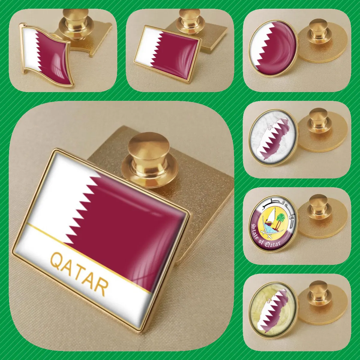 Qatar Qataris Map Flag National Emblem Brooches Badges Lapel Pins
