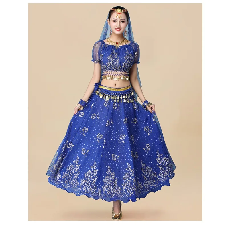 신상 성인용 신장 댄스 티안주 소녀 공연 의상 쉬폰 인도 민속 무용복 세트