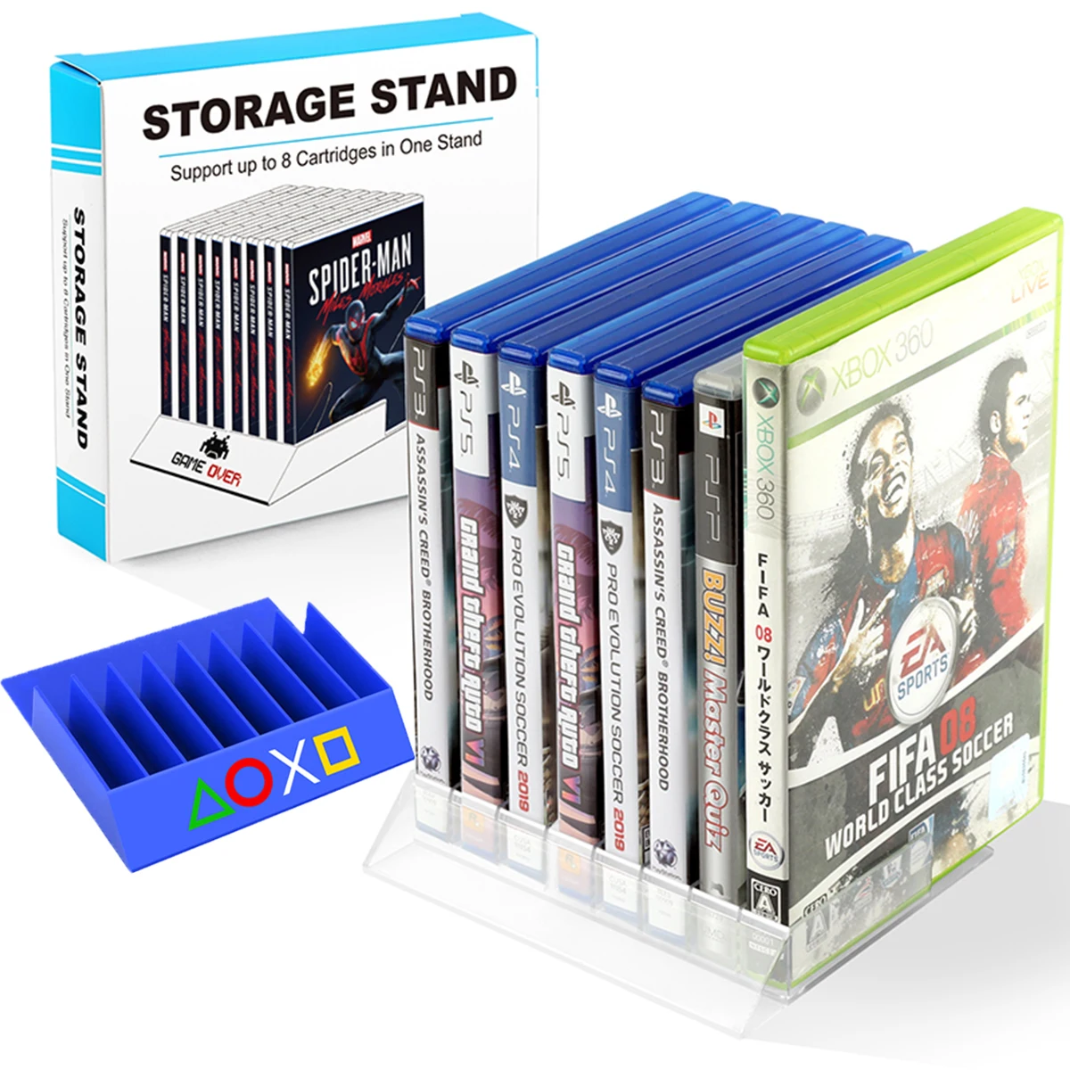 دعامة تخزين بطاقة الألعاب 8 في 1 لـ PS5، PS4، PS3، WIIU، صندوق تخزين بطاقة الأقراص المضغوطة لألعاب Xbox