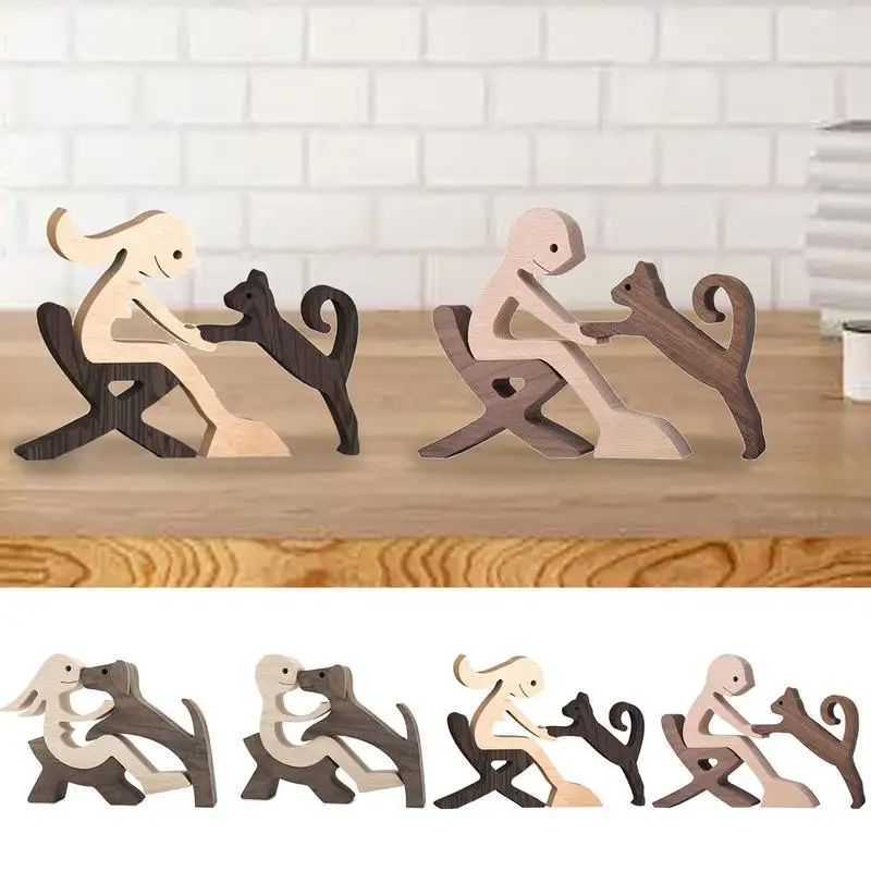 Tallas de madera para mascotas, estatuilla de perro tallada a mano, estatua de perro de madera tallada con cuidado para escritorios, estanterías, soportes de TV