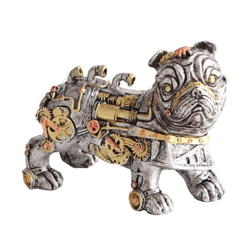 Mechanical Punk Dog Resin Crafts Steampunk Bulldog Dog Resin Statue Desktop Window Decoration Home Ornaments