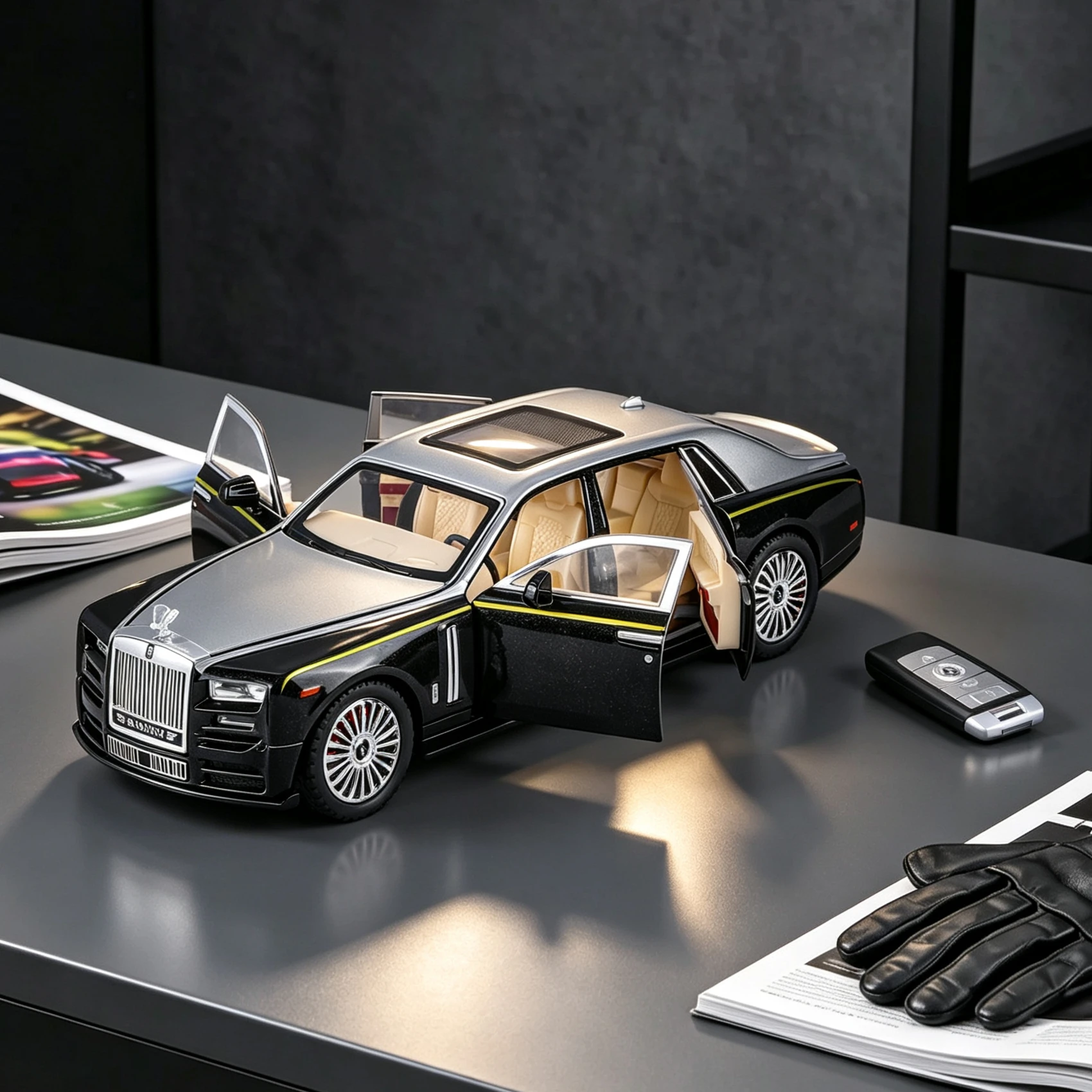 1:24 Remote Control Phantom Luxury Flagship Sedan Alloy Model Metal Diecast Model Home Decoration Computer Gift