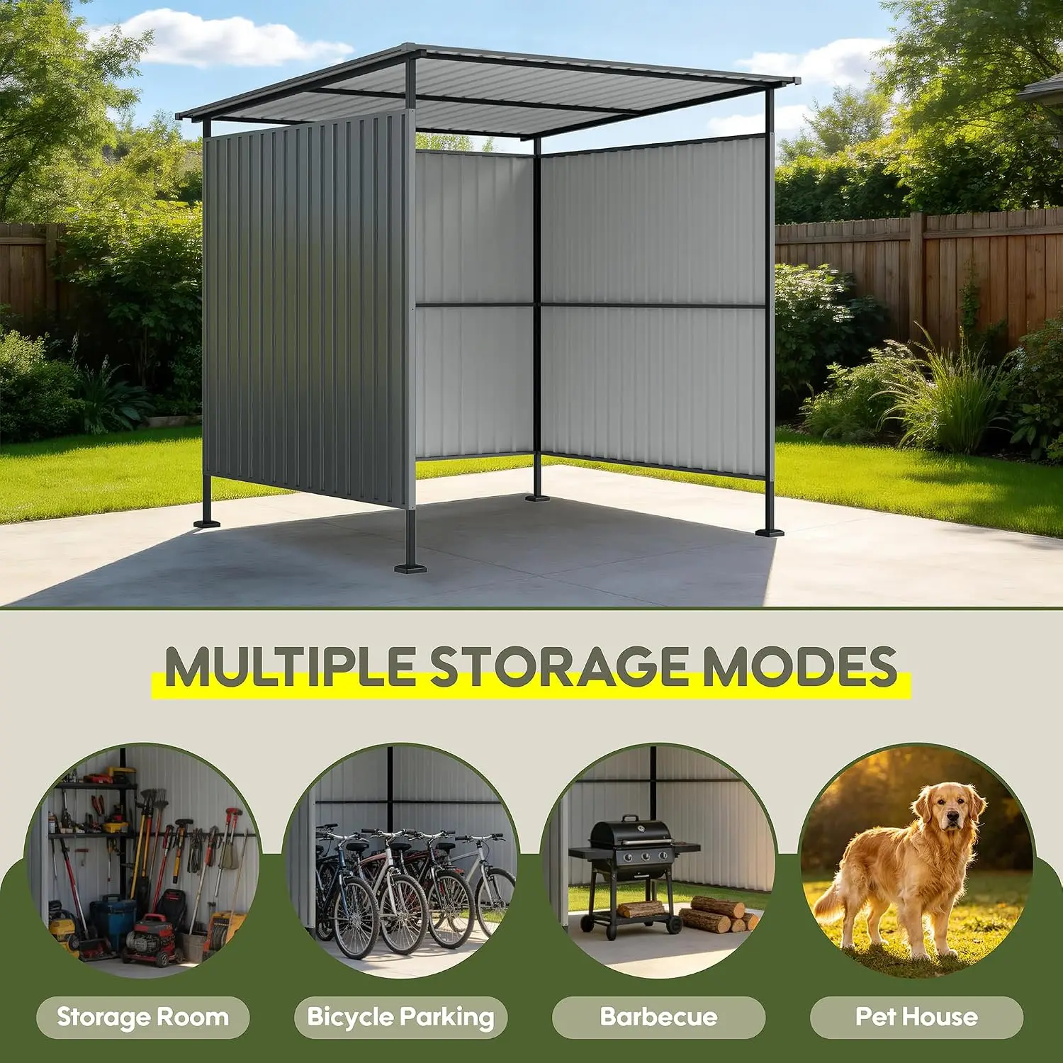6x6 FT Outdoor Pergola with Hardtop Roof, Lean-to Metal Gazebo for Grill, Bike Storage Shed & Pet Shelter, Heavy, Customized