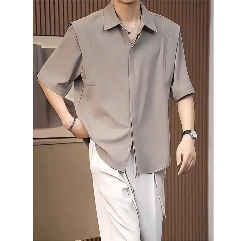 

Мужская рубашка оверсайз (до 300 фунтов), новая трендовая модель свободного кроя, универсальная, весна-лето, дизайнерская, для узкого круга аудитории, с отложным воротником