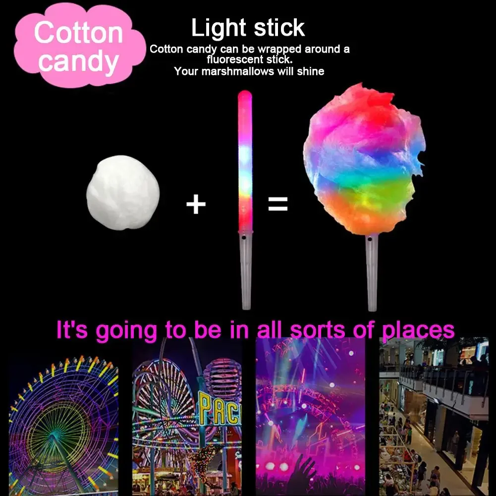 1/5/10pcs Glow Sticks Cotton Candy Cones Reusable LED Cotton Candy Sticks Colorful Light Up Cotton Candy Marshmallows Cones