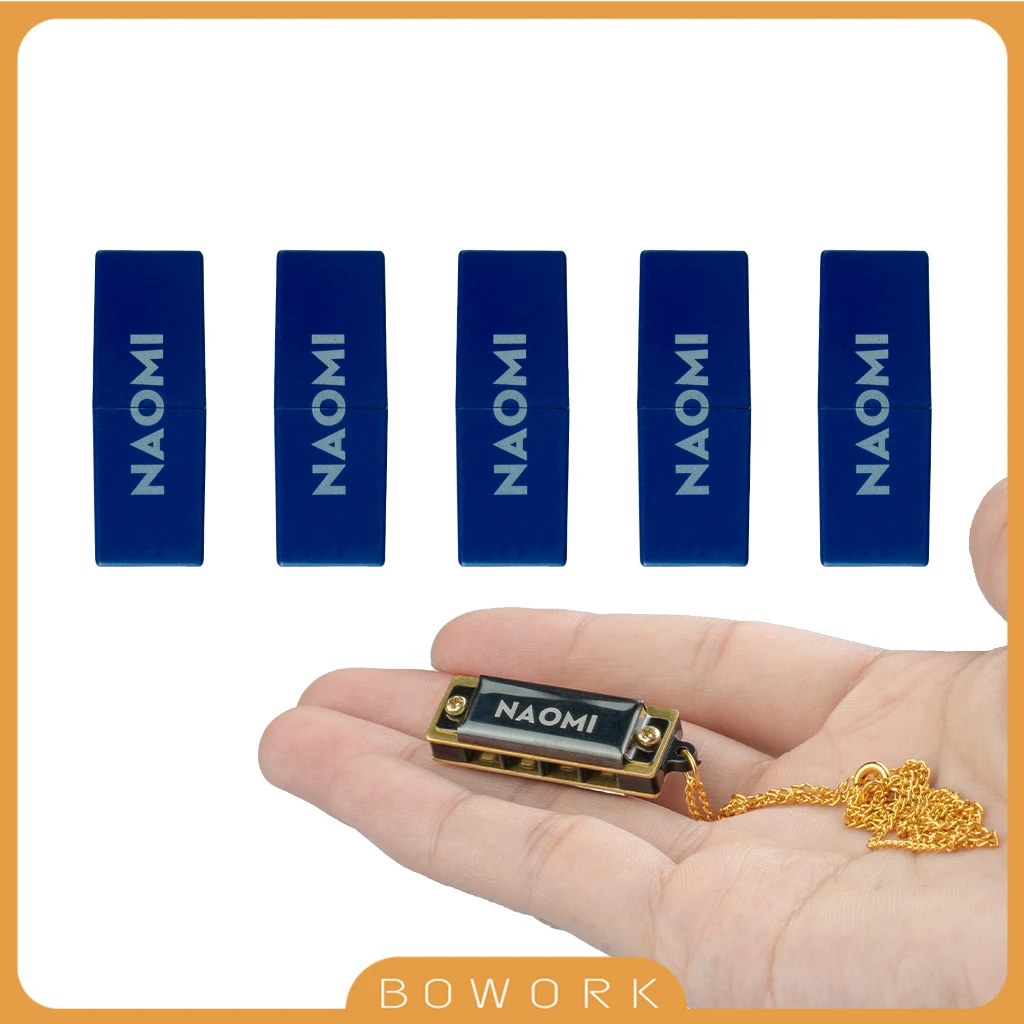 

5PCS NAOMI Harmonica Mini Harmonica C Key 4 Holes Harmonica Brass Reeds W/ Blue Necklace Harmonica In Gift Box Girl Young Player