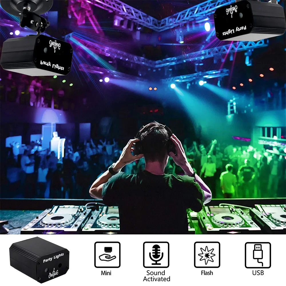 Mini Disco Laser Light Projector UV RGB LED DJ Strobe Stage Effect USB Rechargeable Fiesta Holiday Party Ball Lighting