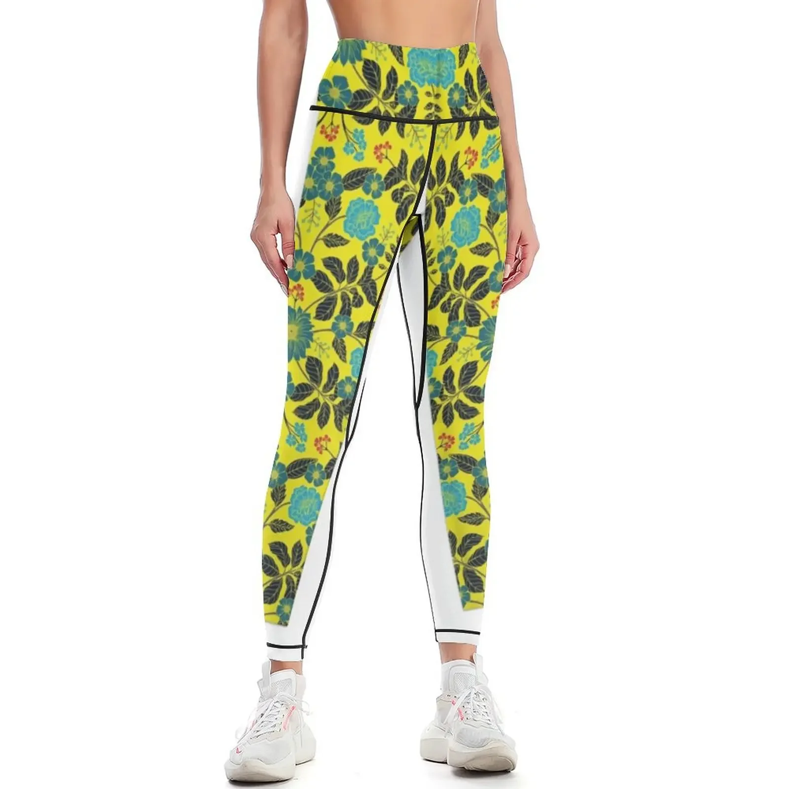 

Vibrant Yellow, Turquoise, Red and Black Flowers Leggings joggers for Sports pants woman Womens Leggings