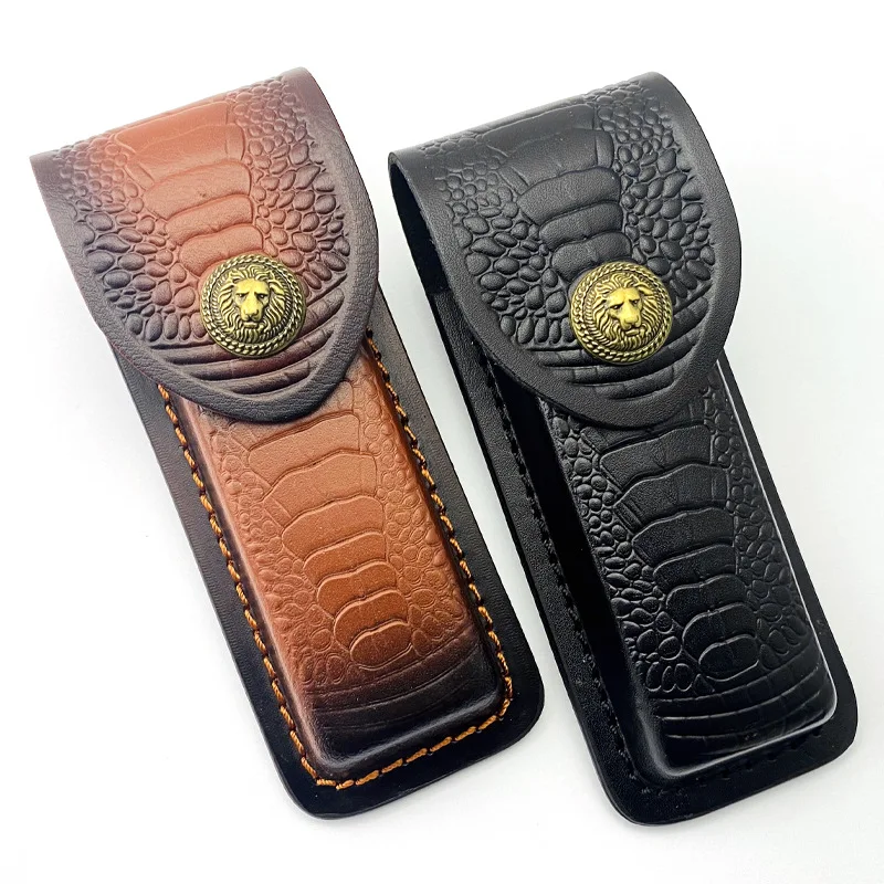 2 Colors Cowhide Leather Folding Knife Sheath Scabbard Cover For Swiss Army Knives Small Pliers Tool Storage Bag Case Buckle