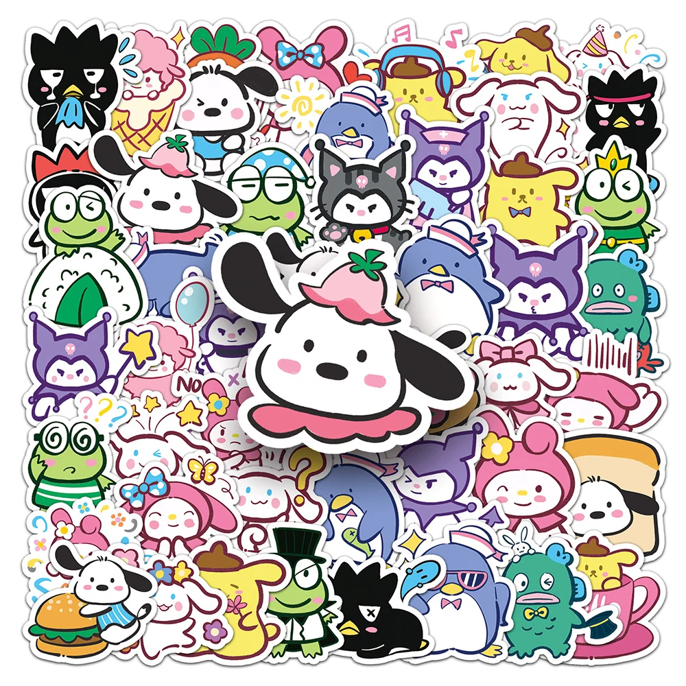 

10/30/50pcs Funny Sanrio Food Cartoon Stickers Cute Pochacco Kuromi My Melody Anime Decals Sticker for Phone Skateboard Notebook