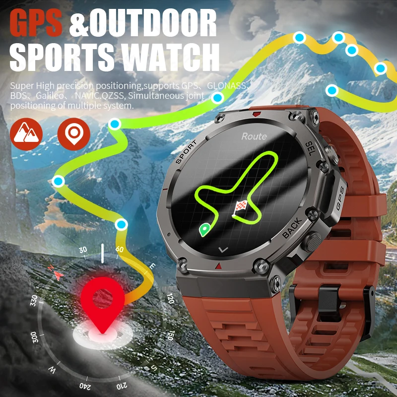 GPS Smart Watch AMOLED 5ATM Waterproof Built-in Dual-band GNSS Compass Military Sport Fitness Smartwatch Men New For Android IOS