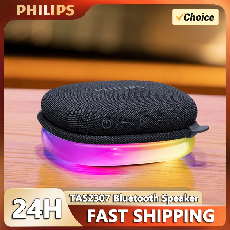 Choice Philips TAS2307 Speaker Wireless Bluetooth 5.3 Portable Outdoor Subwoofer Colorful RGB Lights 1500mAh Long Standby