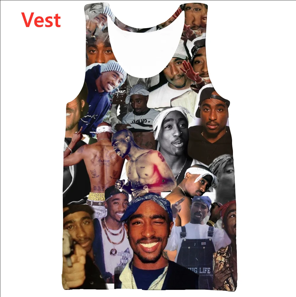 New 3D Print Legend Rapper Tupac 2Pac Men Women Vest Mesh Tank Top Breathable Causal Fashion Round Neck Streetwear Clothing