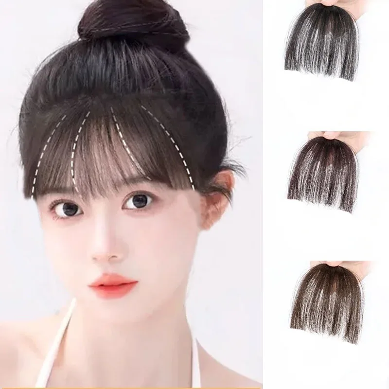 

Женская накладка для волос из натуральных человеческих волос: челка на лбу, прямая, с возможностью создания бакенбардов или без них, ручная и машинная работа