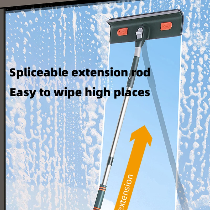 Extended Window Cleaning Mop Glass Cleaner Rotatable Floor Ceiling Dusting Wiper with Silicone Scraper Household Clean Brush