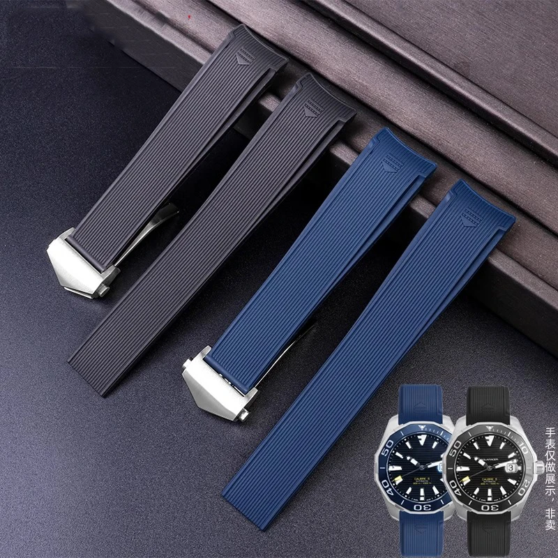 

Rubber Silicone Watch Strap For Tag Heuer CARRERA AQUARACER 300 WAY201A WAY211C Black Blue Watch bracelet 20mm 22mm