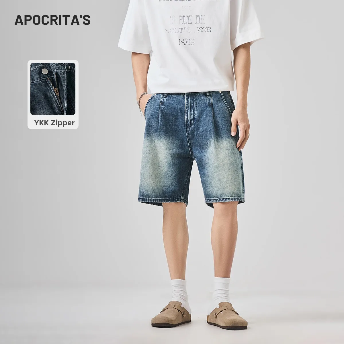 

Мужские джинсовые шорты свободного кроя: летние, модные, в американском уличном стиле, винтажные, с эффектом потертости, прямые, повседневные, длиной до колена