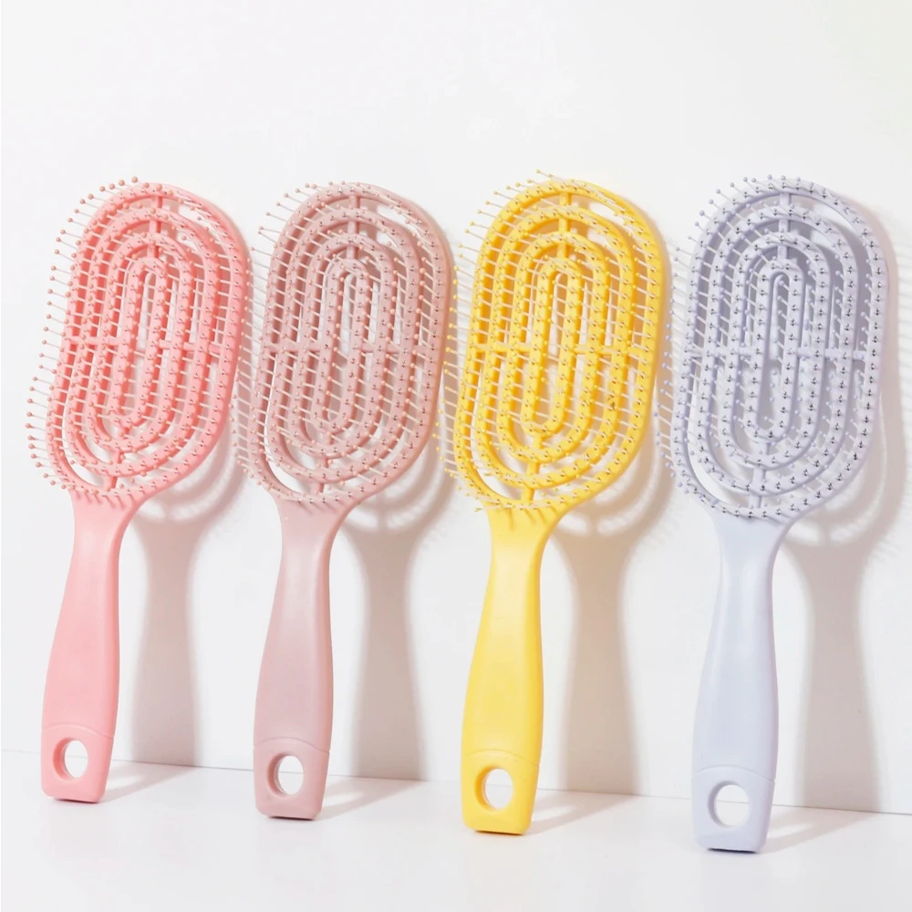 

Portable Hollow Elastic Massage Comb - Oval Scalp Massage Brush for Real Hair & Wigs, Salon-Grade Styling Tool