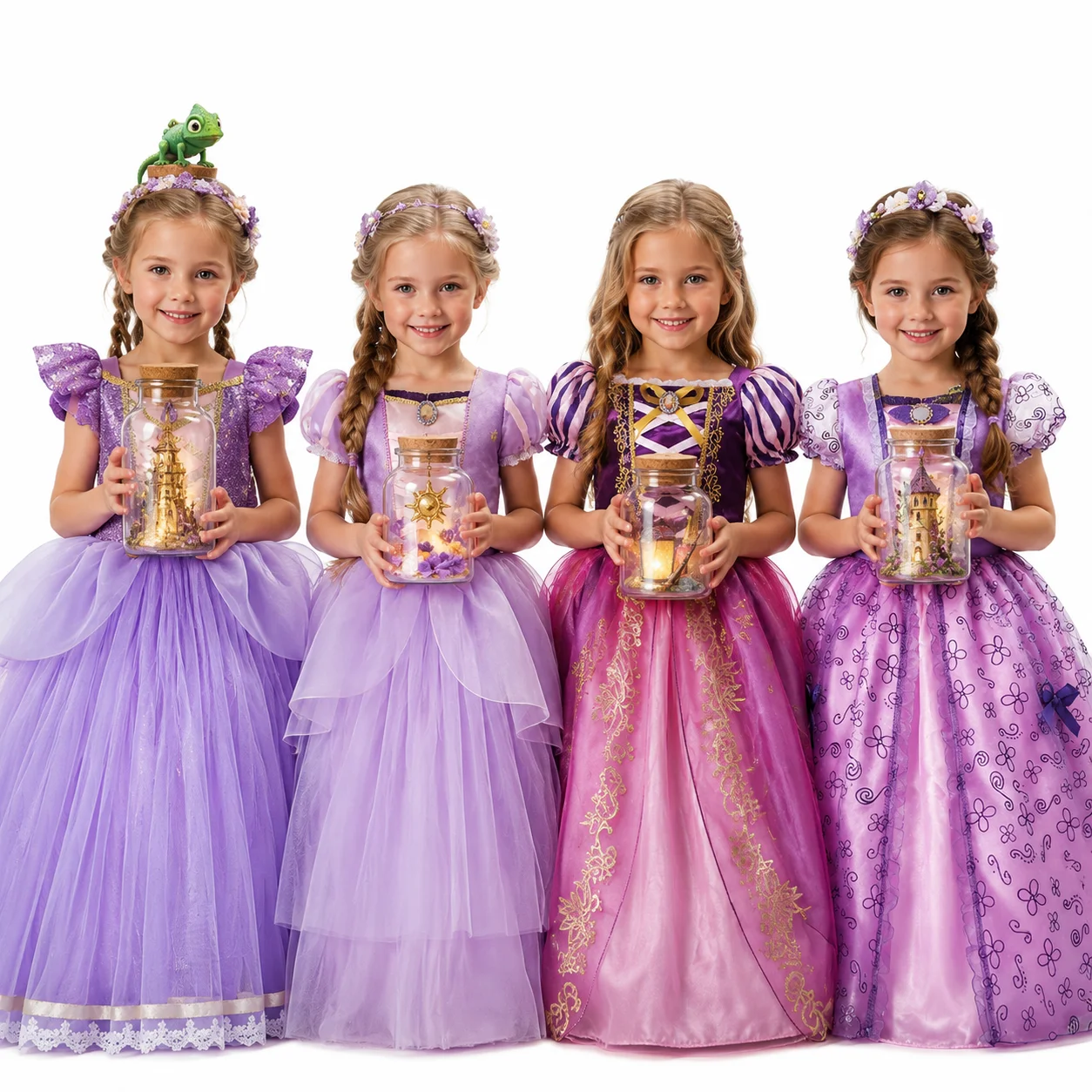 Muababy Rapunzel Tangled Princess Dress Set with Crown for Girls Halloween Birthday Christmas Party Cosplay Costume Kids 2-10Y