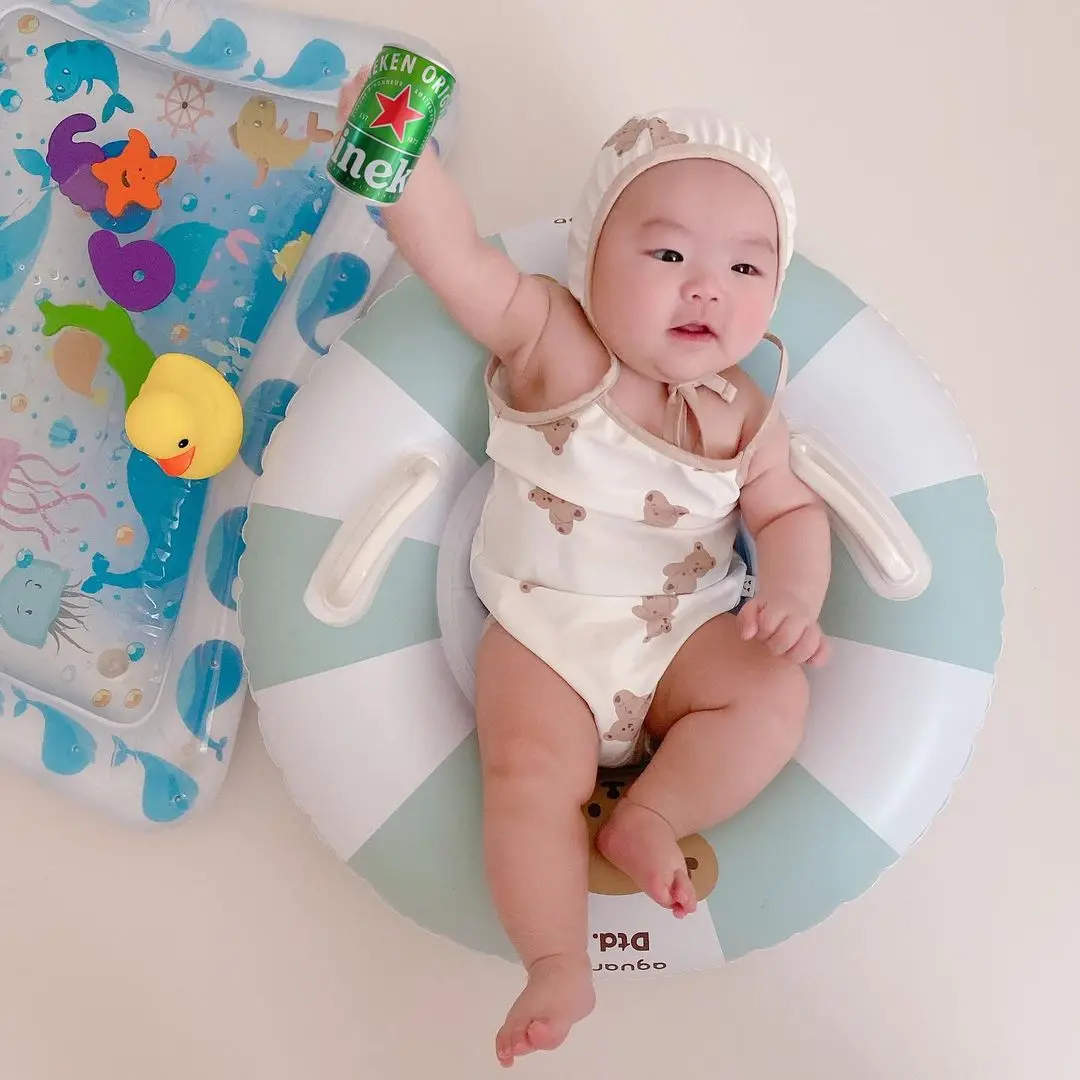 Ins Baby Inflatable Swimming Ring Swim Seat with Handle Inflatable Safety Swimming Circle Float Seat Pool Water Toy