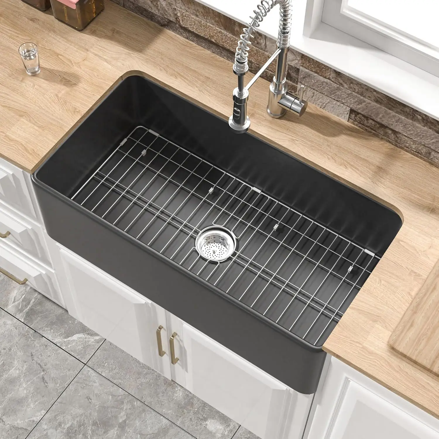 

Black Farmhouse Sink 33 x 18 Inch,Large Farm Sink Matte BlackSingle Bowl Farmer Barn Sink,Black Undermount Kitchen Sink