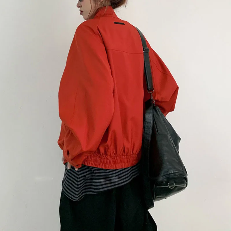 HKSH 봄 가을 신상 여성 리버시블 재킷 스탠드 칼라 지퍼 다용도 쿨 아메리칸 레트로 캐주얼 Y2K 숏 코트 HK14437