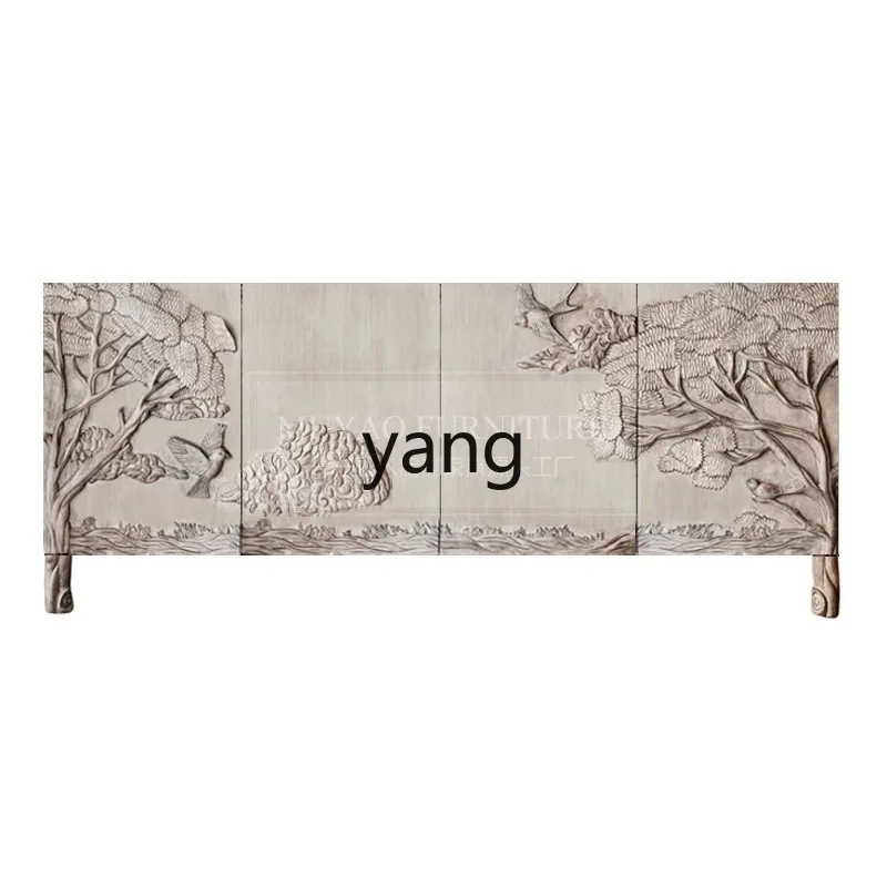 

YHM retro carved five bucket solid wood carved side cabinet