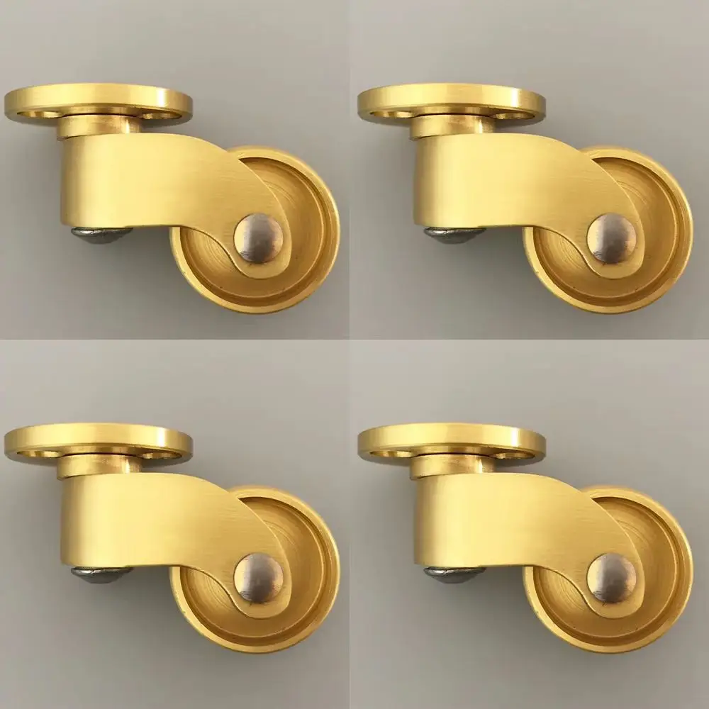 4PCS 1'' Solid Brass Casters Ultra-Low Furniture Rollers Table Chair Sofa Couch Cabinet Feet Castors 360° Rotary Pulleys Wheels