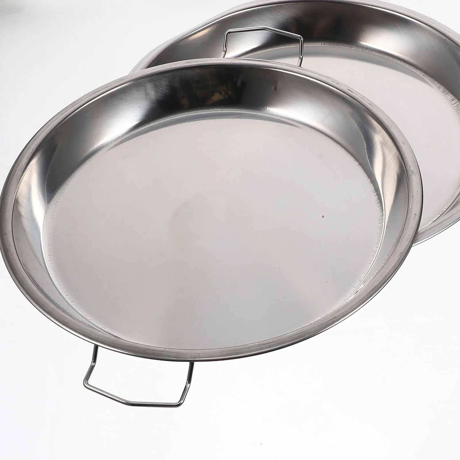 

2pcs Stainless Steel Steamed Fish Plate Cold Peel Serving Tray Multi-purpose Food Plate Dessert Storage Kitchen Container Round