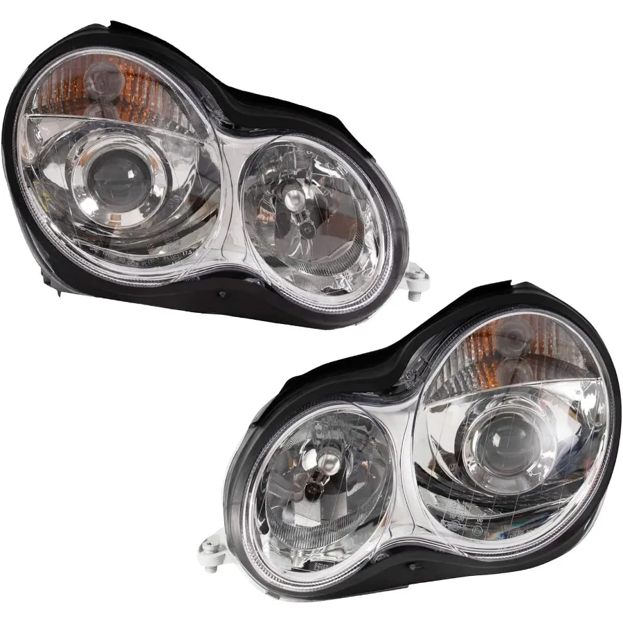 2 Piece Headlight Assembly Set with Enhanced Performance Halogen Lighting and Chrome Bezel Design for Driver and Passenger Side
