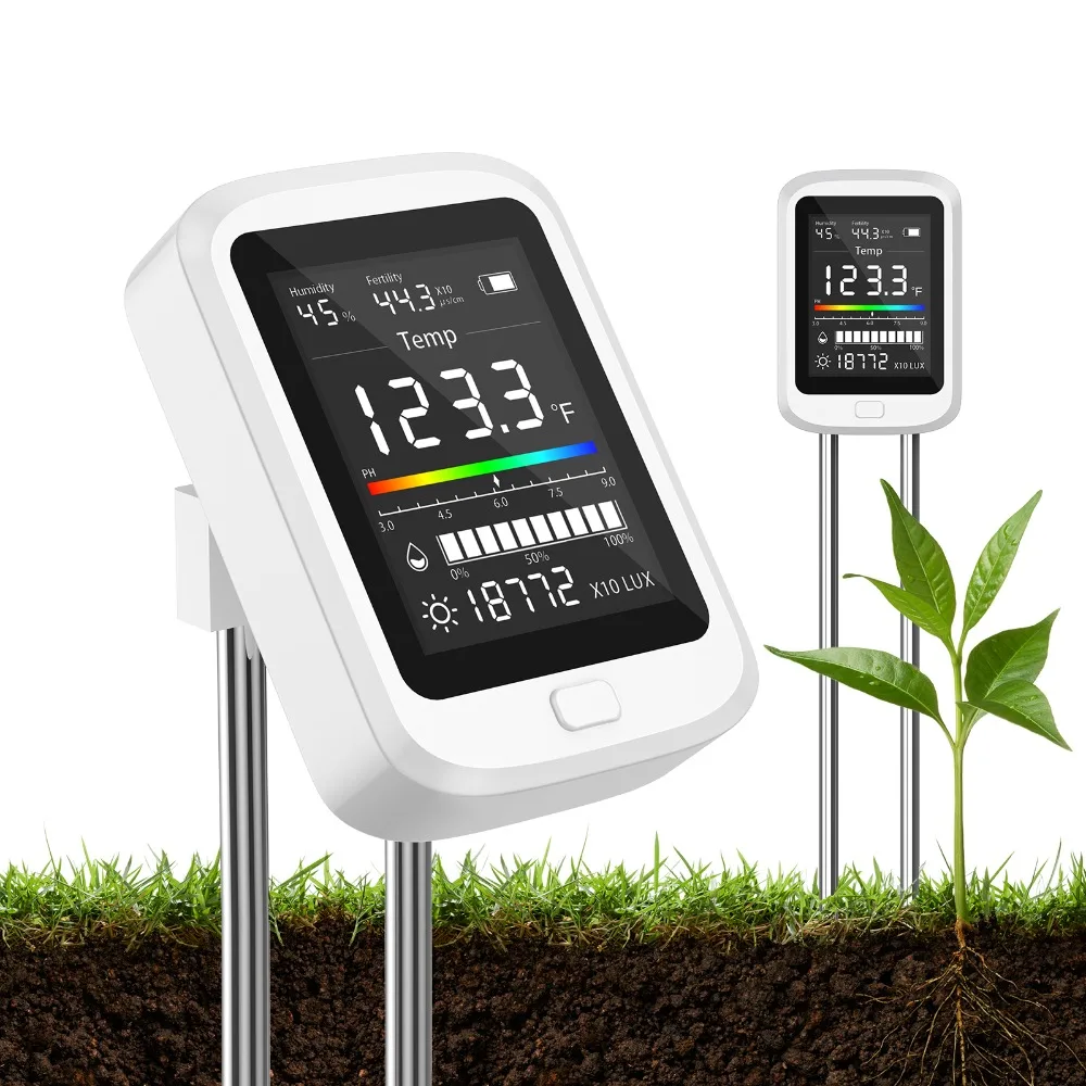 6-in-1 Soil Test Kit Rechargeable Digital Ph Meterenvironmental and Soil Moisture with LCD Display for Indoor/Outdoor Plants