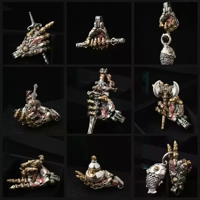 Robot Hand With Movable Fingers Mechanical Bionic Hand Pendant Car Interior Hanging Ornament EDC Charm Display Decoration