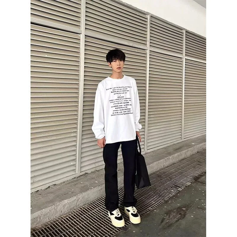 

American Sle Long Sve T-irt Men's Oversize Loose Top Heavyweight Autumn Winter Break Letter Print Casual Faion