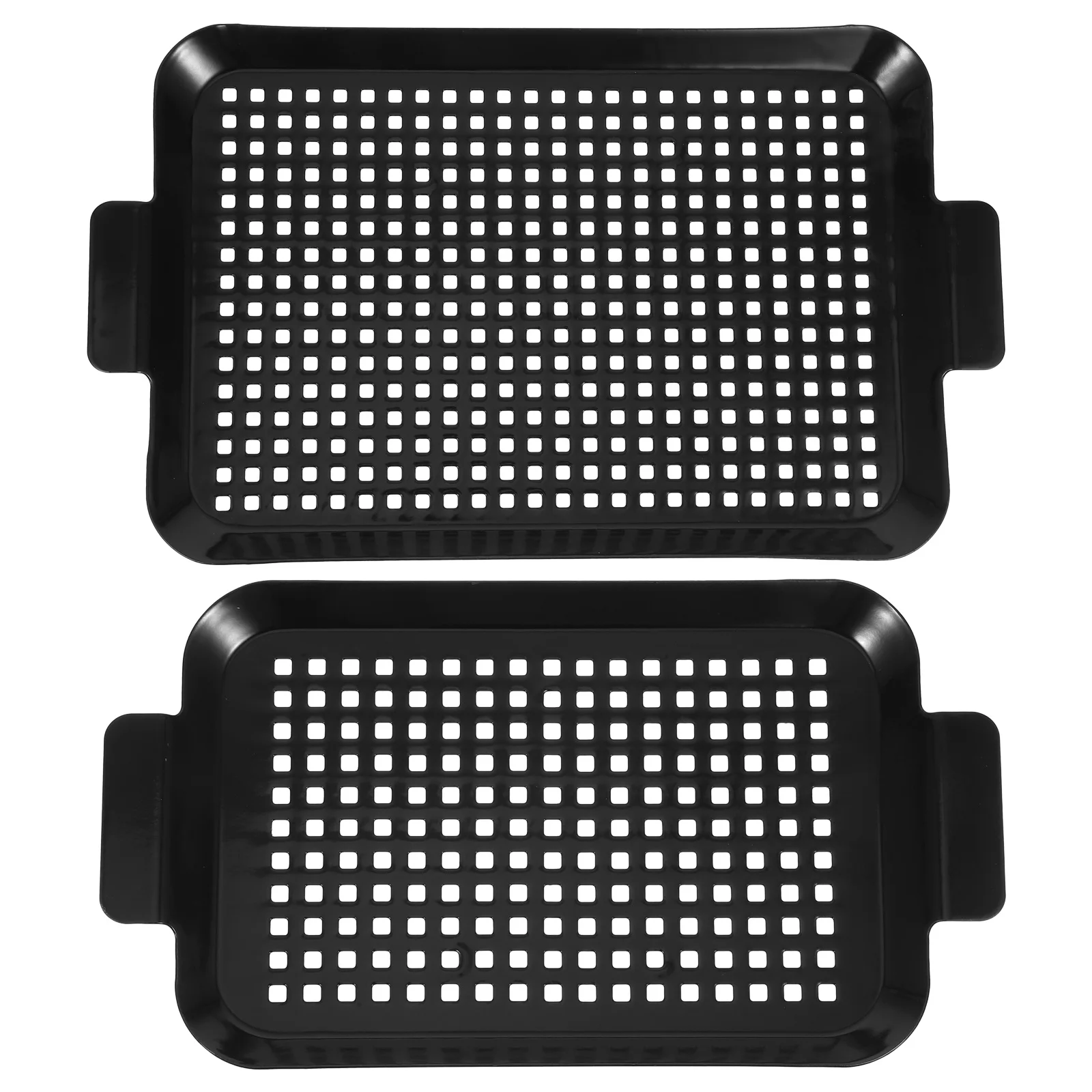 

2Pcs Nonstick Grilling Tray Bbq Grill Pan Perforated Raised Edges Stainless Steel Grill Basket Rectangle Baking Sheet Outdoor